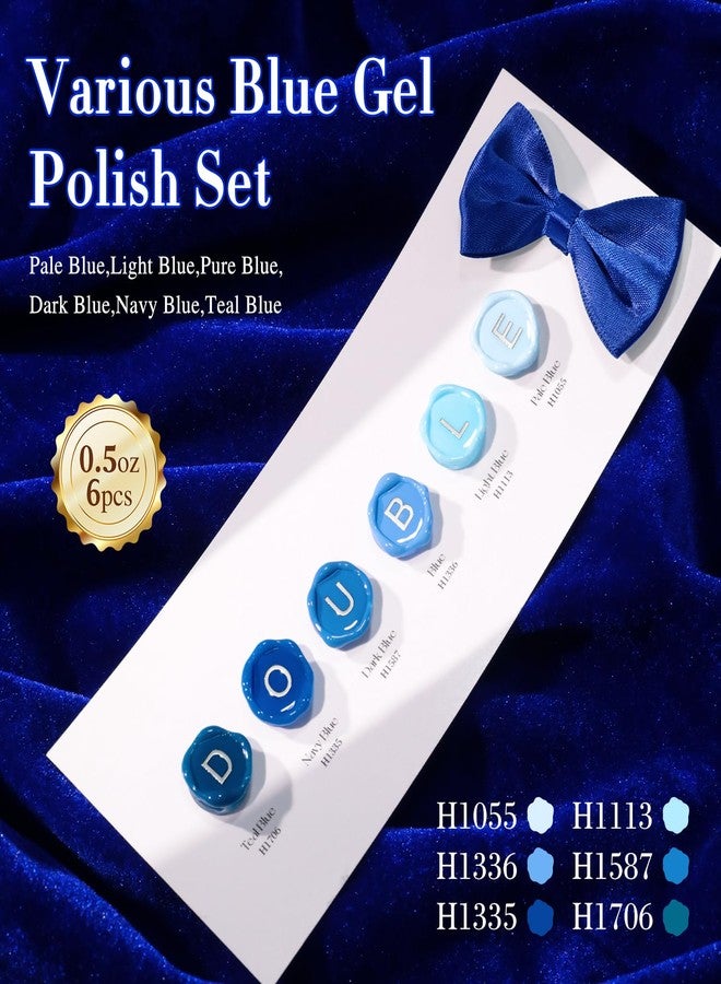 Double Rhythm 6 Pcs Hema Free Gel Polish Set 0.50 OZ Same Color Same Bottle Soak Off Neutral Natural Milky Gel Polish Kit Nail Art Manicure Salon DIY at Home (Pastel Blue Navy-H6-7) - Image 5